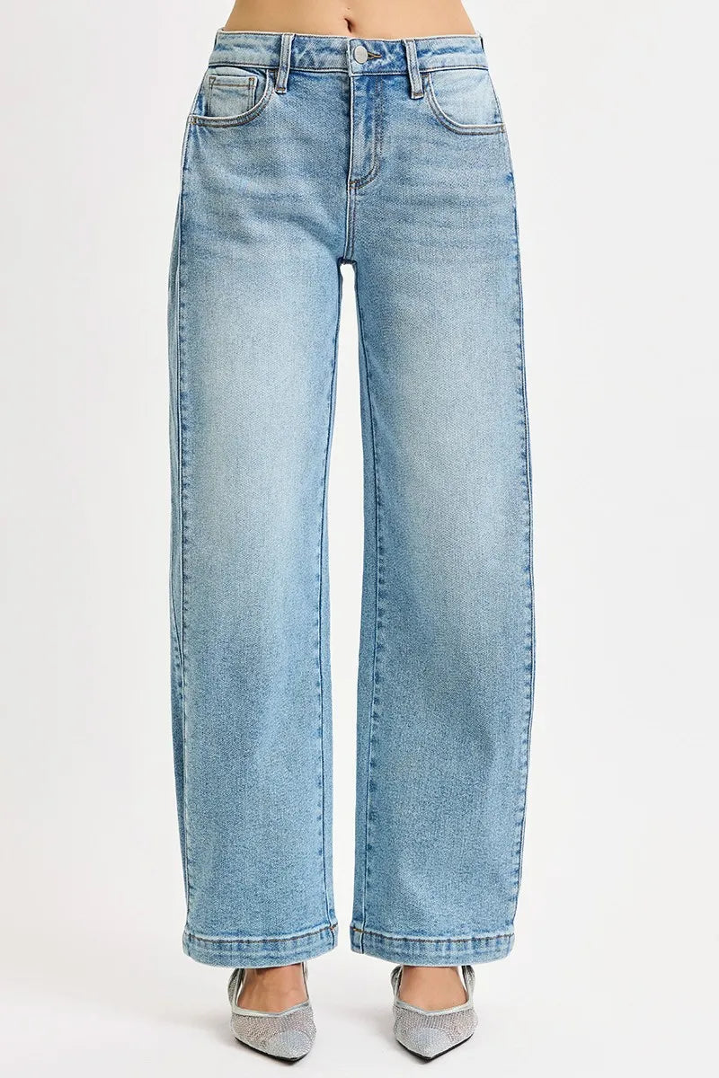 Risen Mid Rise Wide Barrel Transferable Leg Snap Jeans