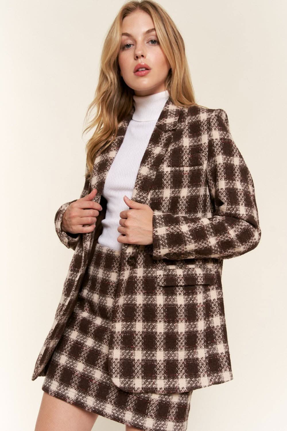Plaid brushed blazer for women