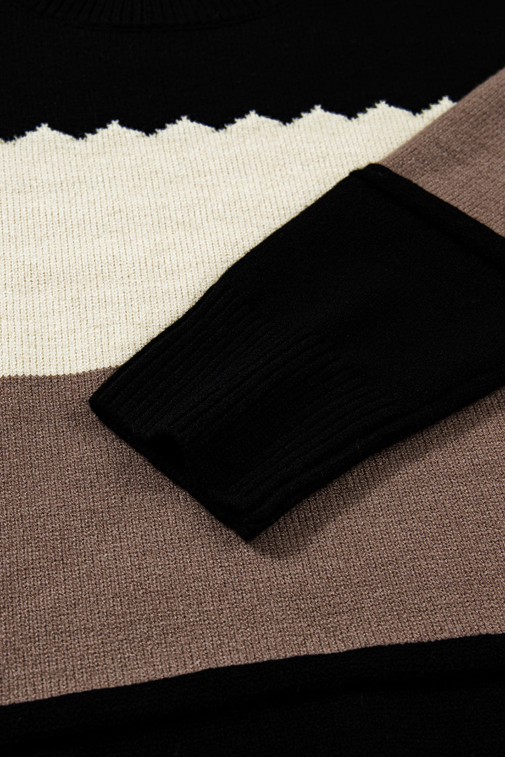 Black Colorblock Crew Neck Drop Shoulder Sweater Relaxed Fit