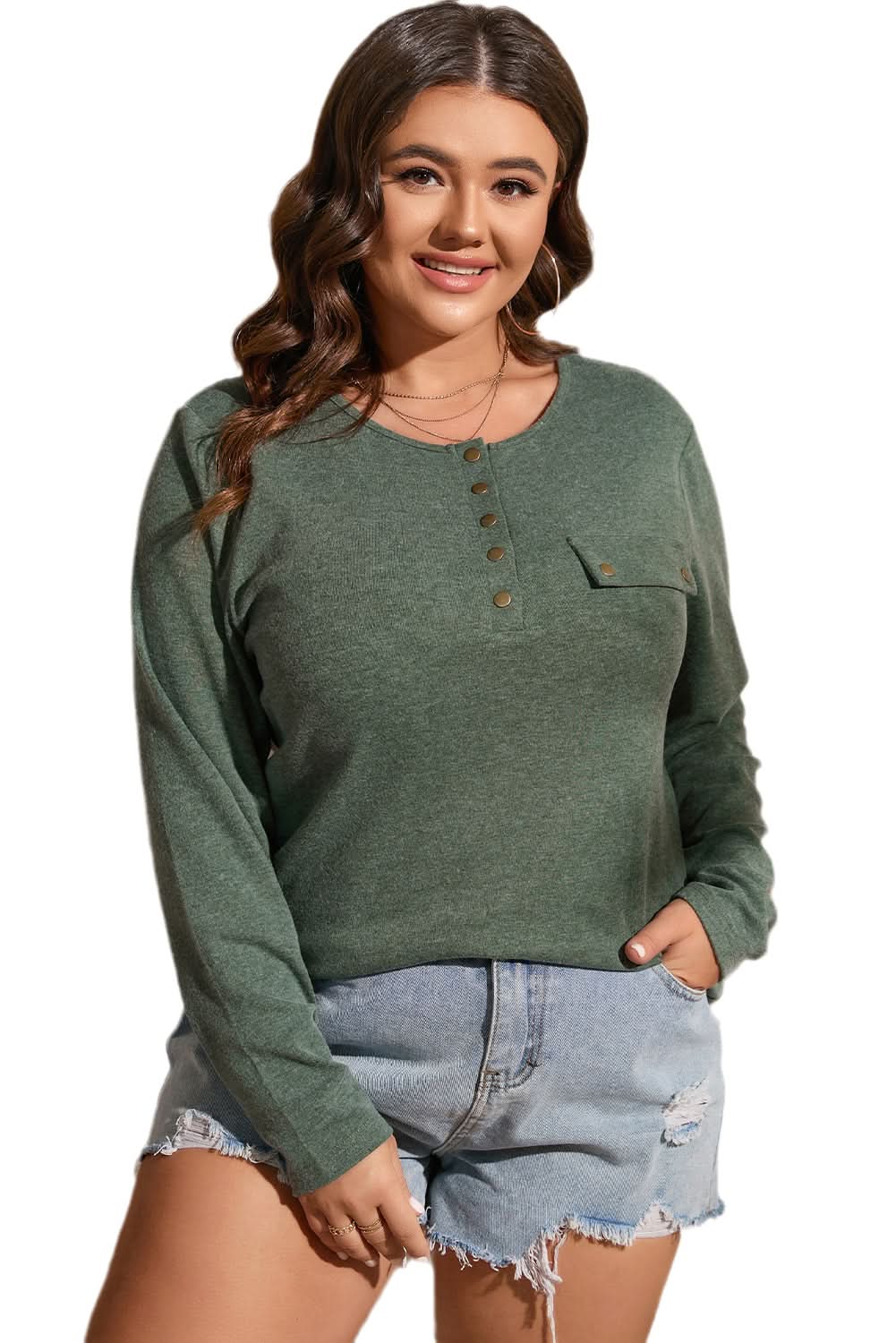 Mist green plus size Henley top