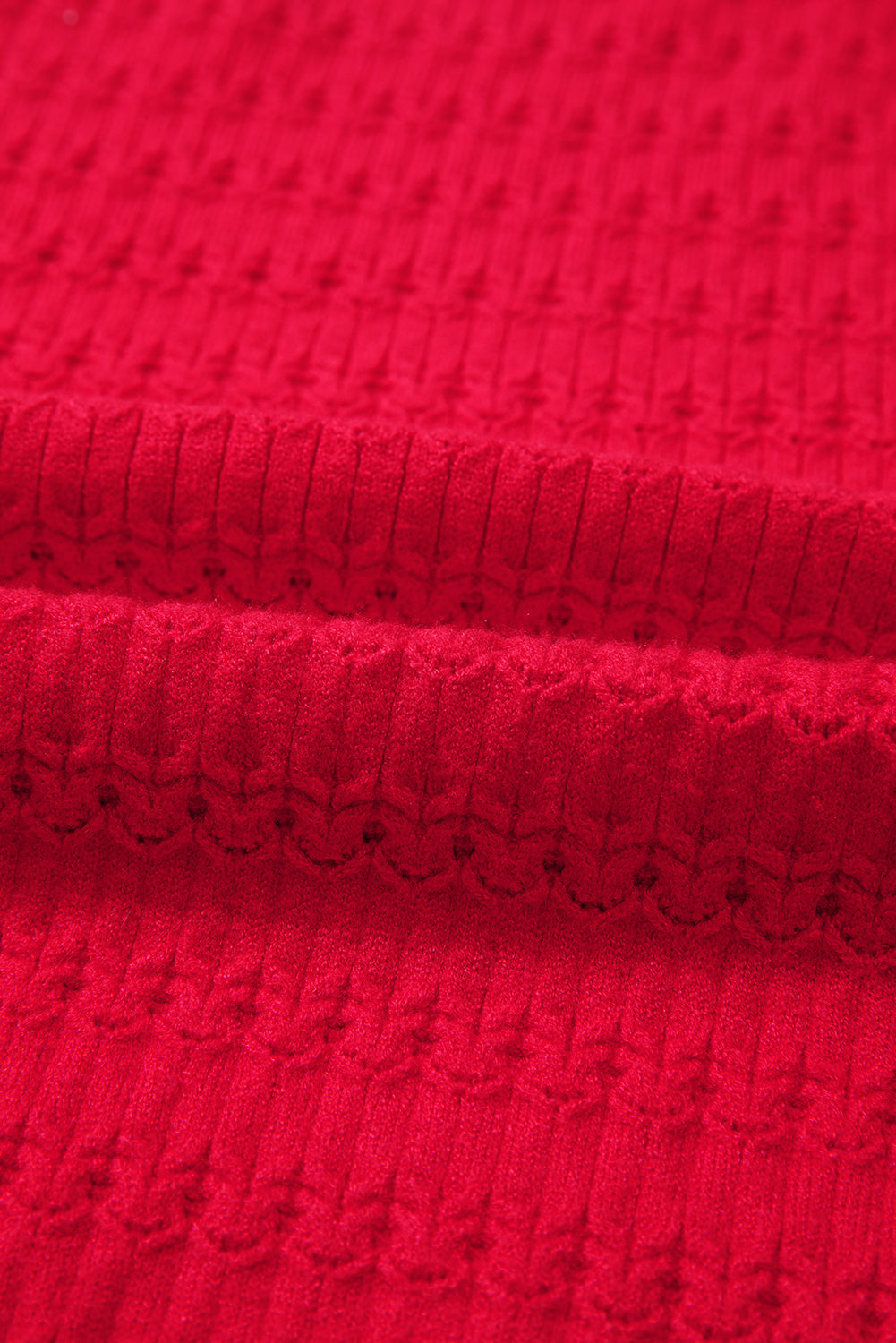 Fiery Red Trendy Print Knit Ribbed Cuffs Crew Neck Sweater