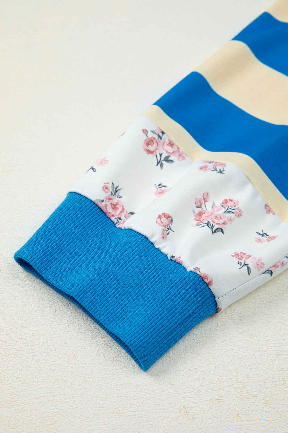 Blue Stripe Floral Color Block Drop Shoulder Plus Size Top