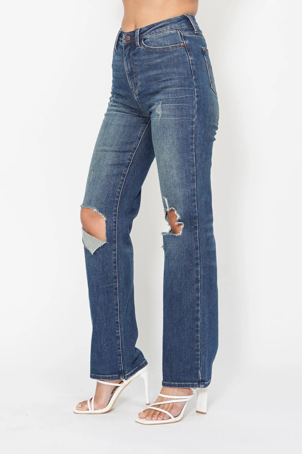 Judy Blue Plus Size High Waisted Ripped Knee Dad Jeans