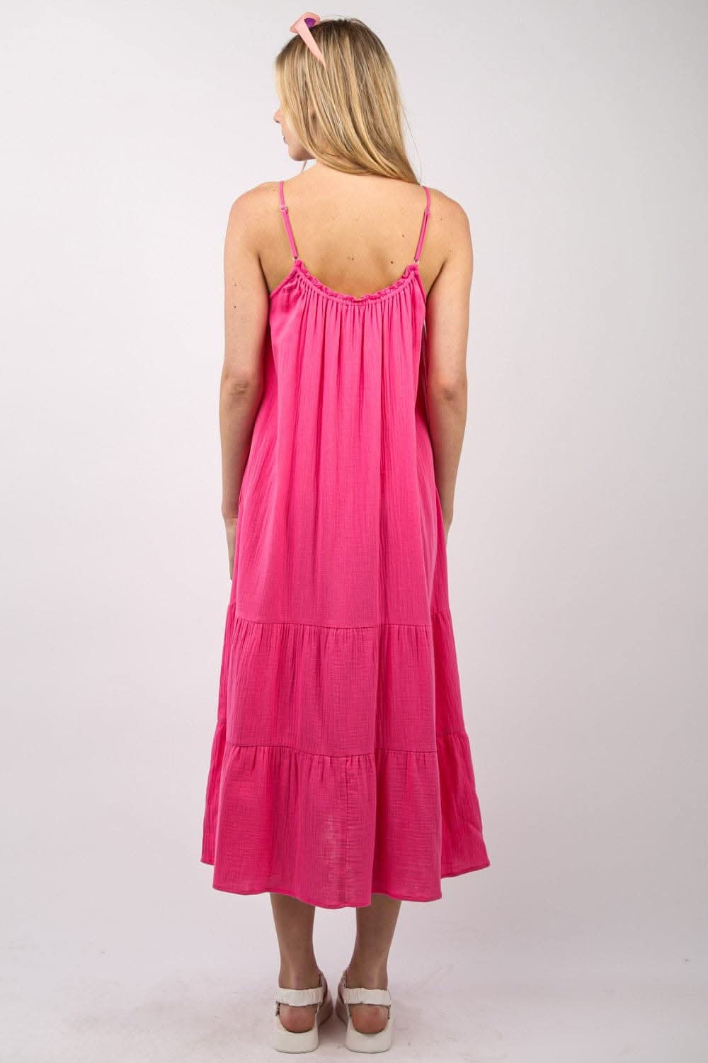 Very J Ruffled A-Line Midi Cami Dress for Summer Elegance