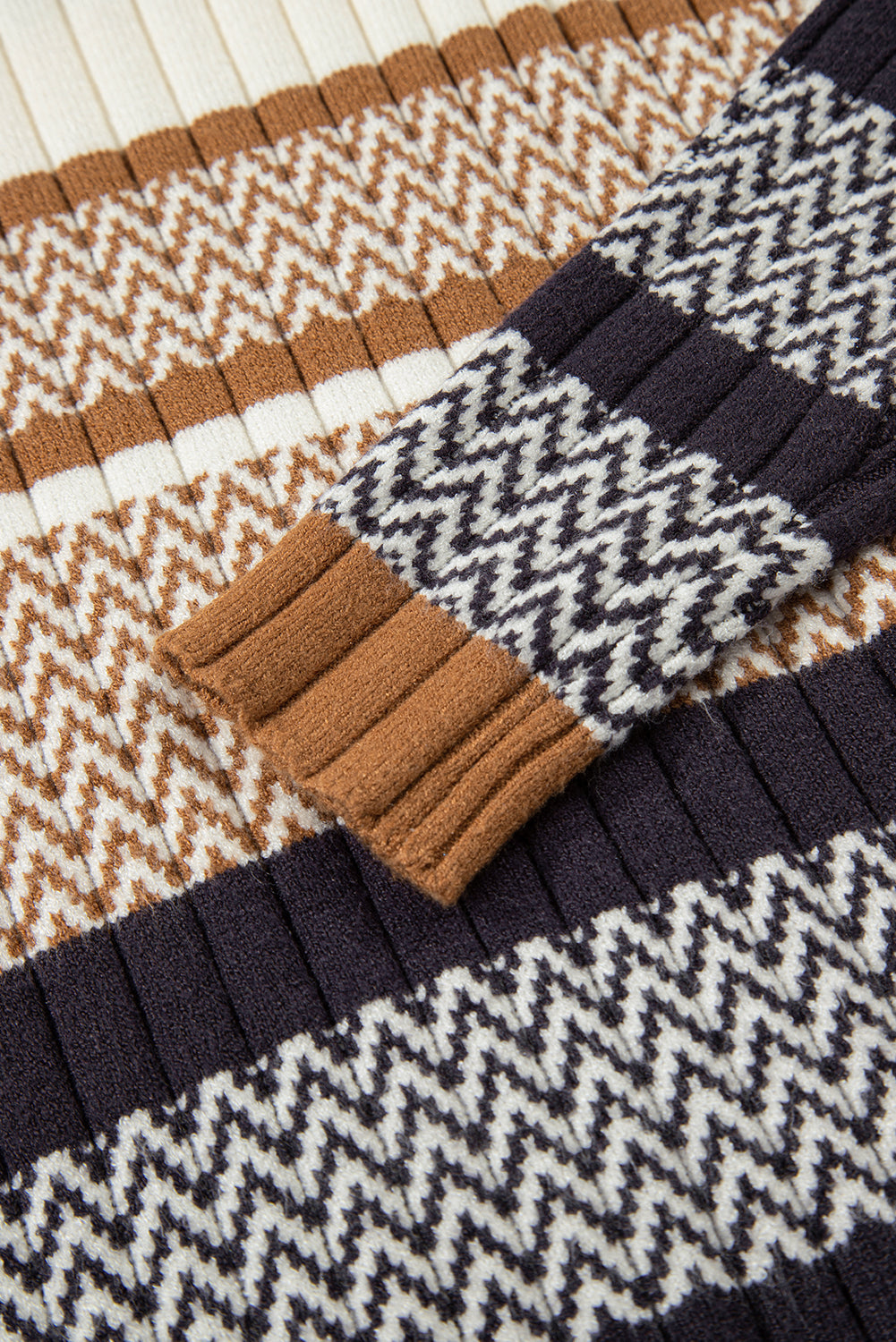 Premium Brown Stripe Knit Slim Sweater With Ribbed Trim Detail