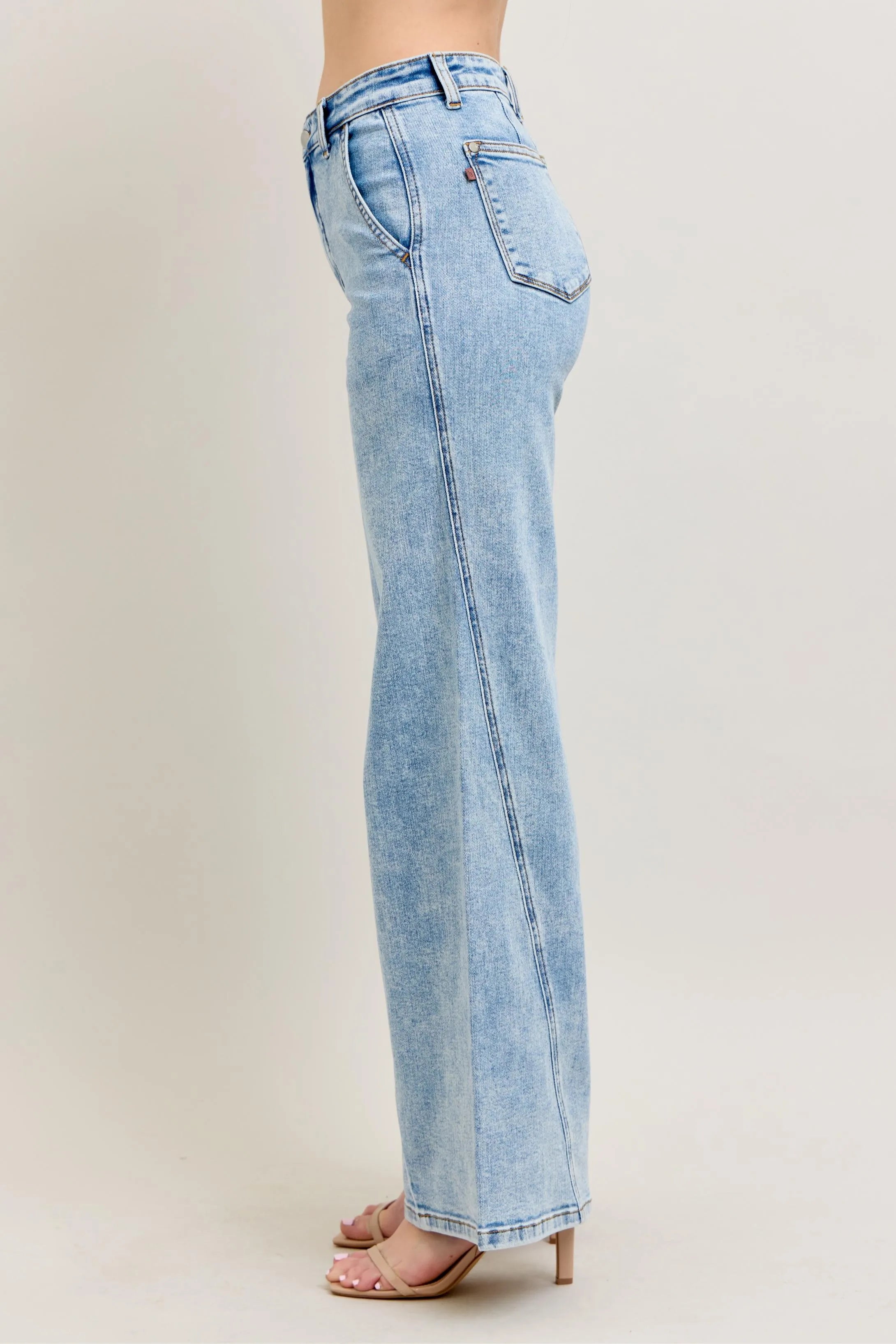 Judy Blue Plus Size High Waist Wide Leg Jeans with Skewed Inseam