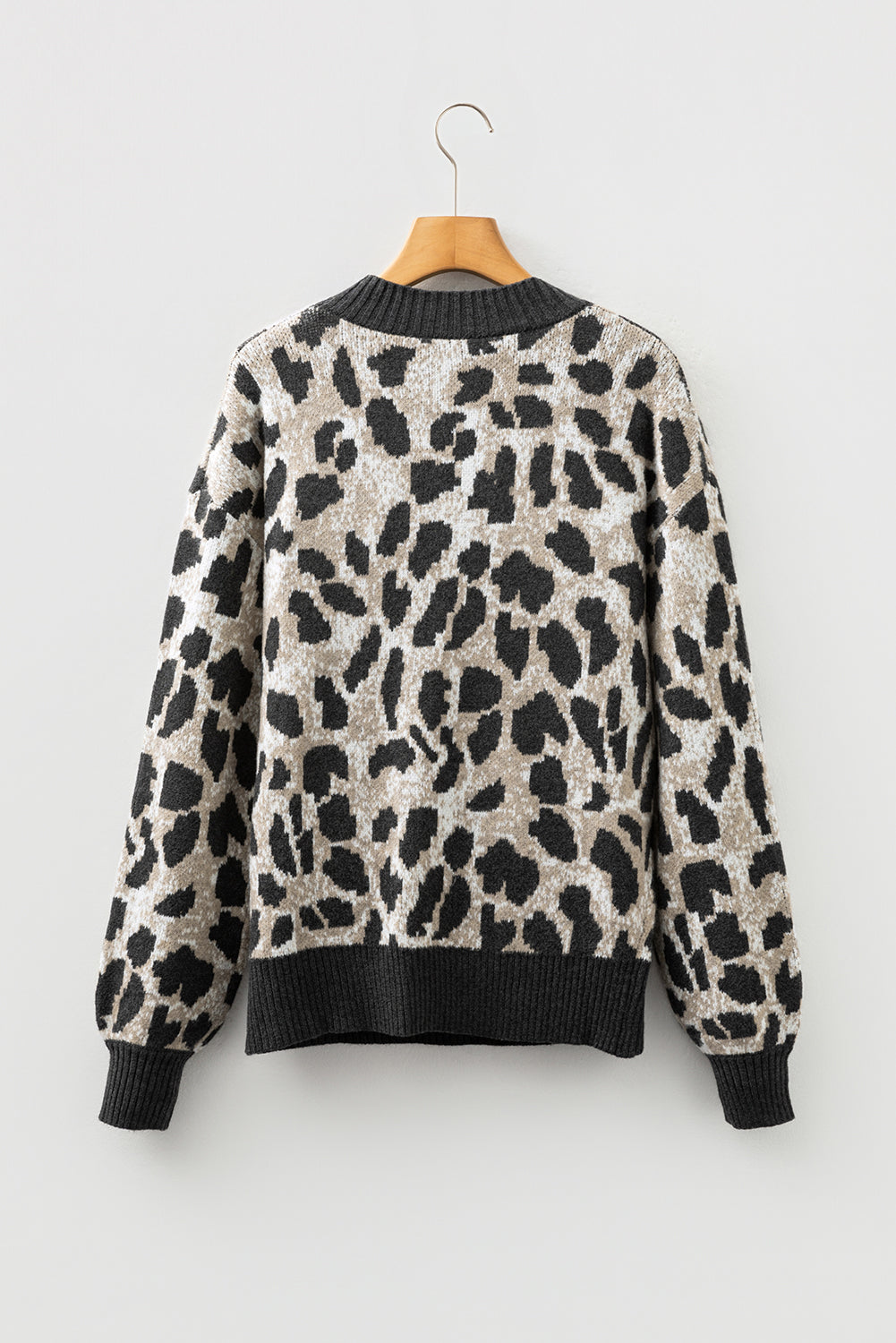 Carbon Grey Leopard Drop Shoulder Baggy Knit Sweater