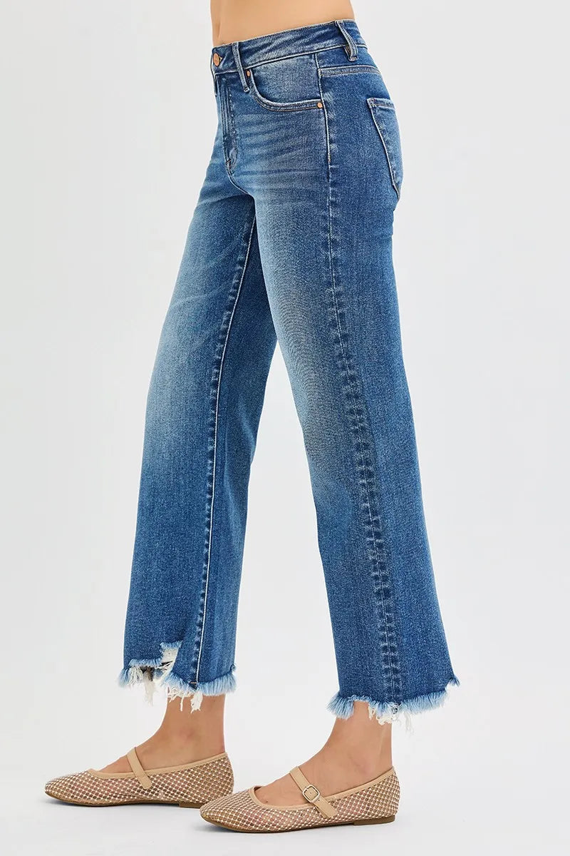 Risen Plus Size Mid Rise Cropped Wide Leg Jeans Denim