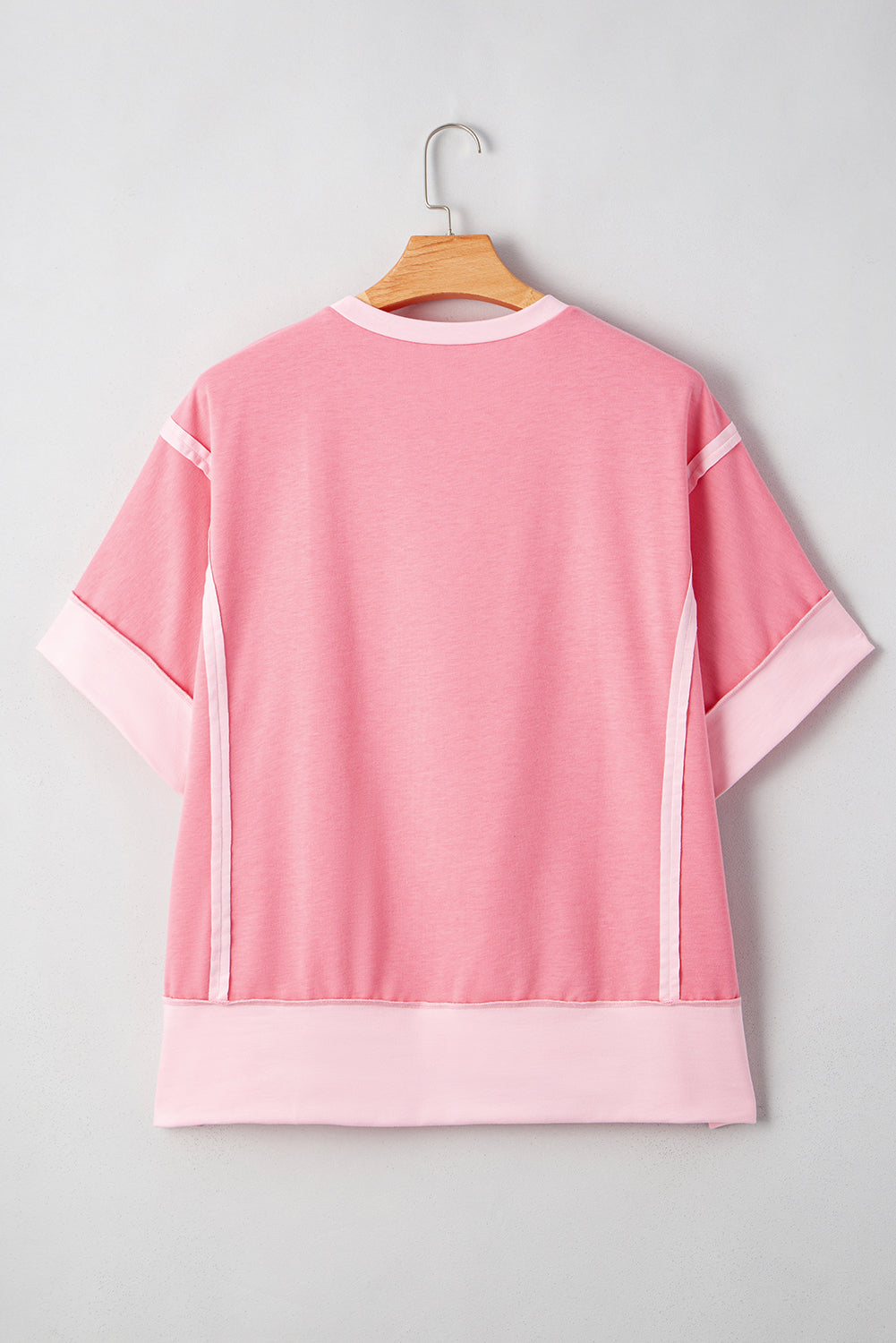 Peach Blossom Patchwork Two Tone Half Sleeve Plus Size Tee
