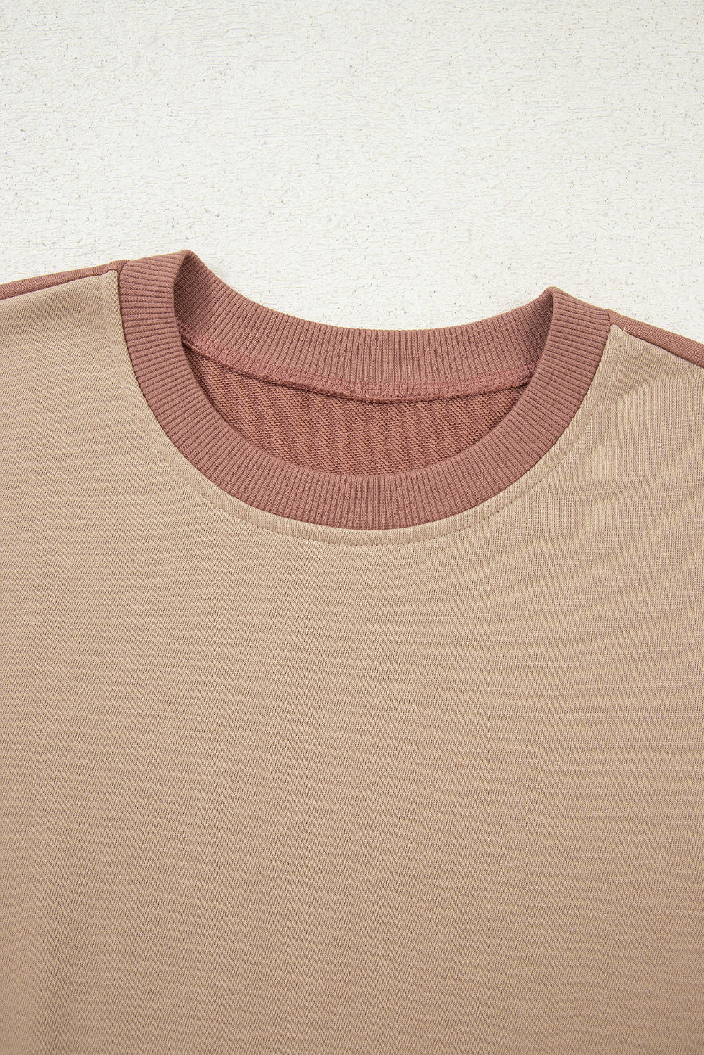 Premium Khaki Color Block Long Sleeve Crop Top Drawstring Pants Set