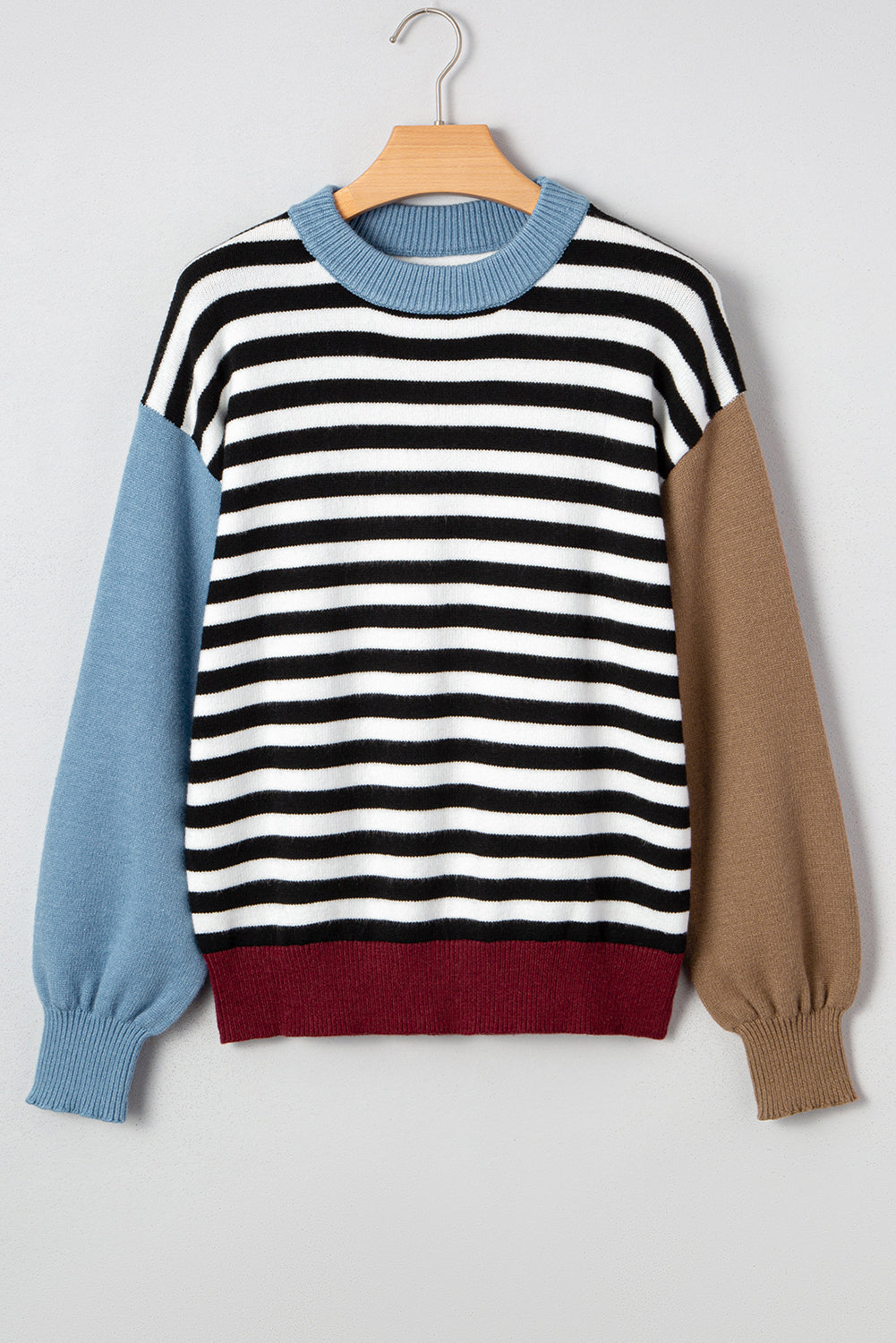 Black Striped Panel Colorblock Sleeve Chic Cozy Sweater