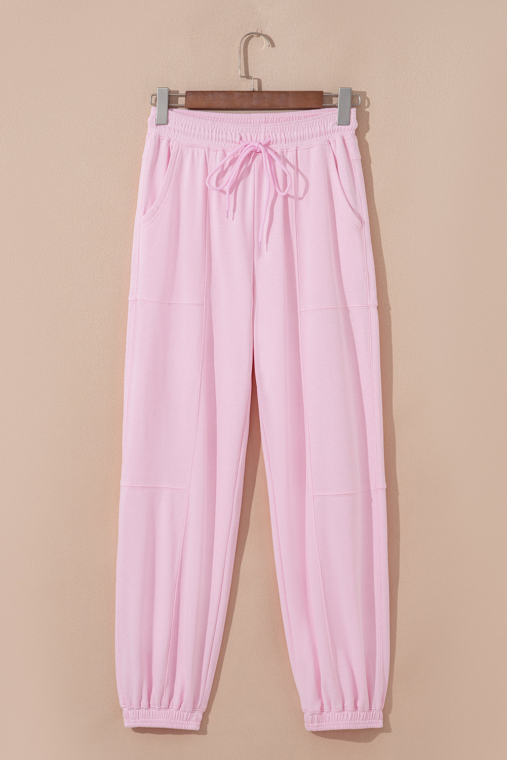 Light Pink Drawstring Waist Patchwork Solid Color Jogger Pants