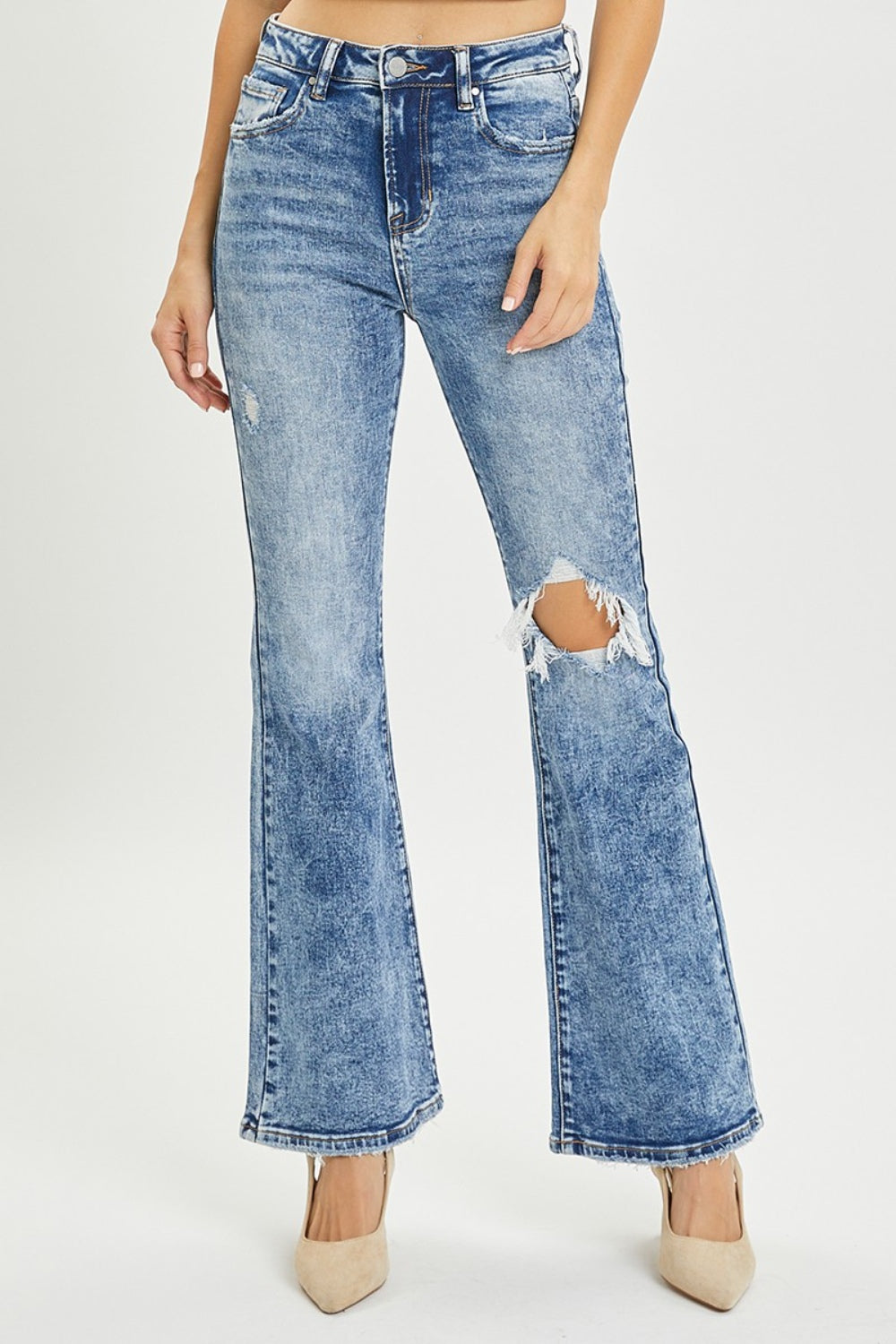 Risen high rise distressed flares