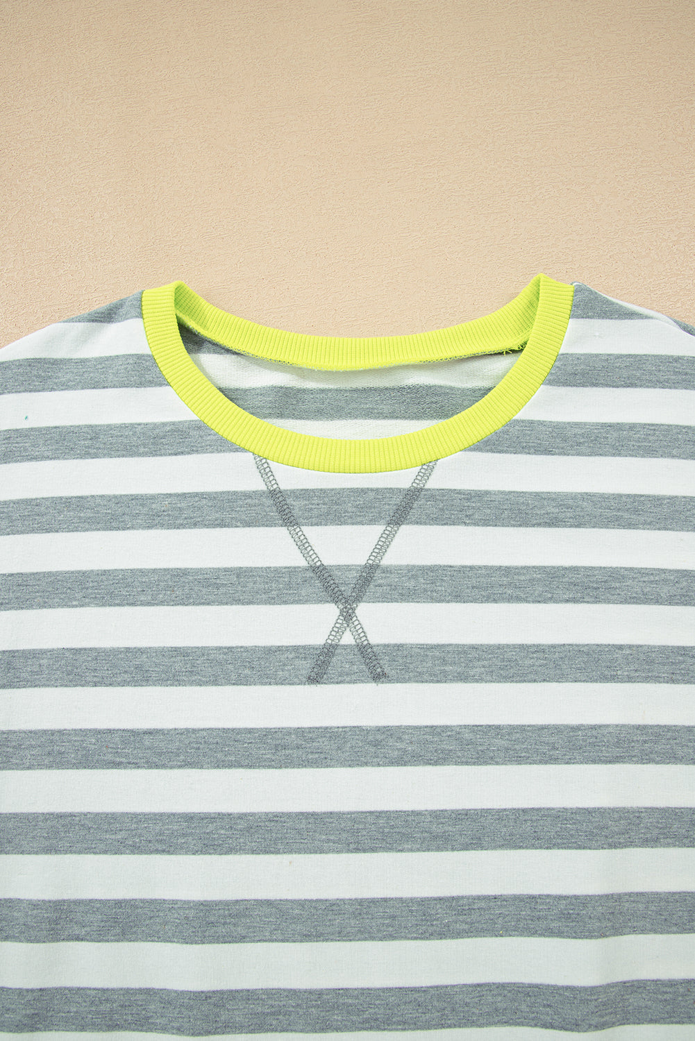 Premium Gray Stripe Ribbed Long Sleeve Blouse Plus Shorts Set