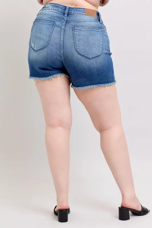 Judy Blue V Front Denim Shorts Shield Pockets Plus Size