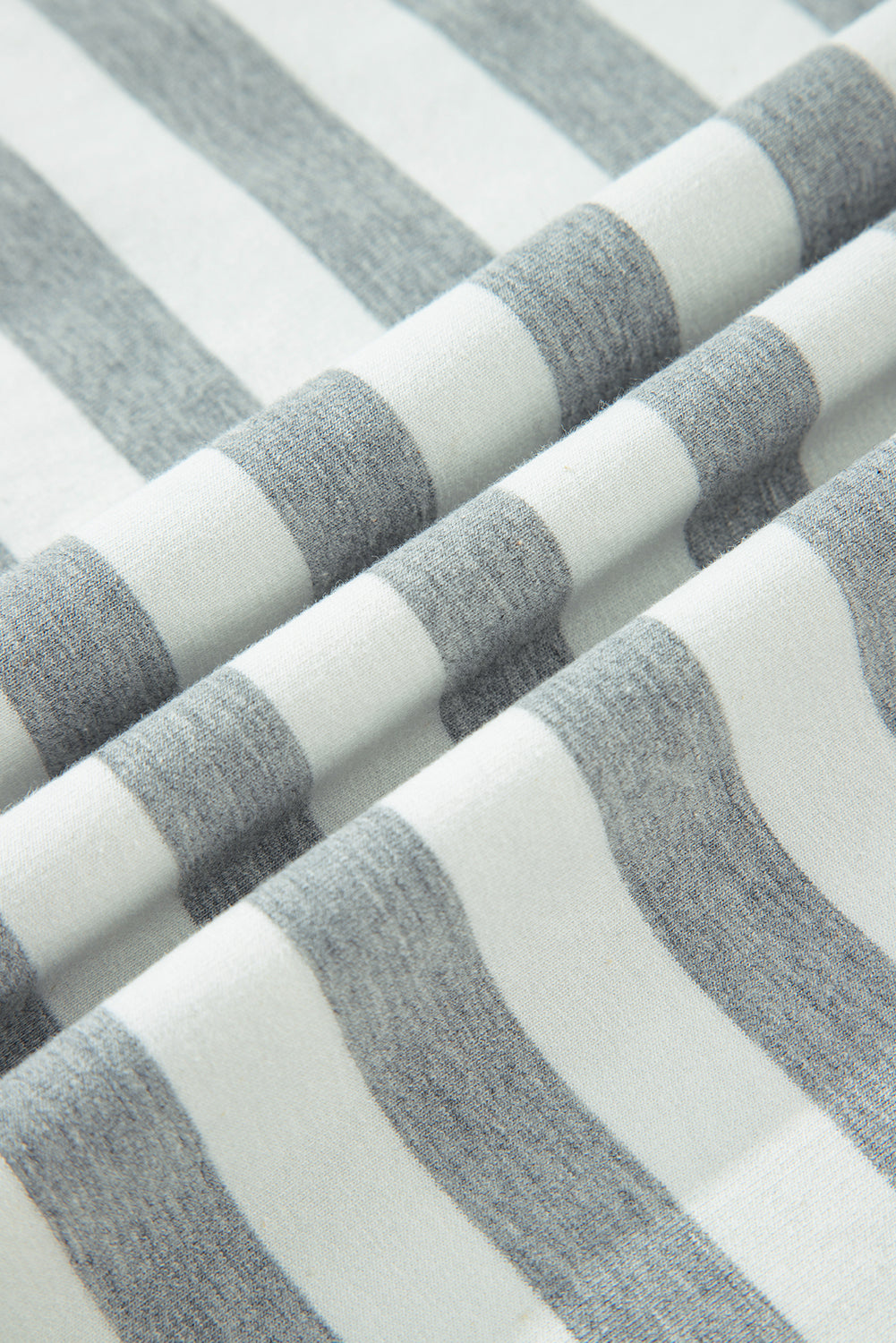 Premium Gray Stripe Ribbed Long Sleeve Blouse Plus Shorts Set