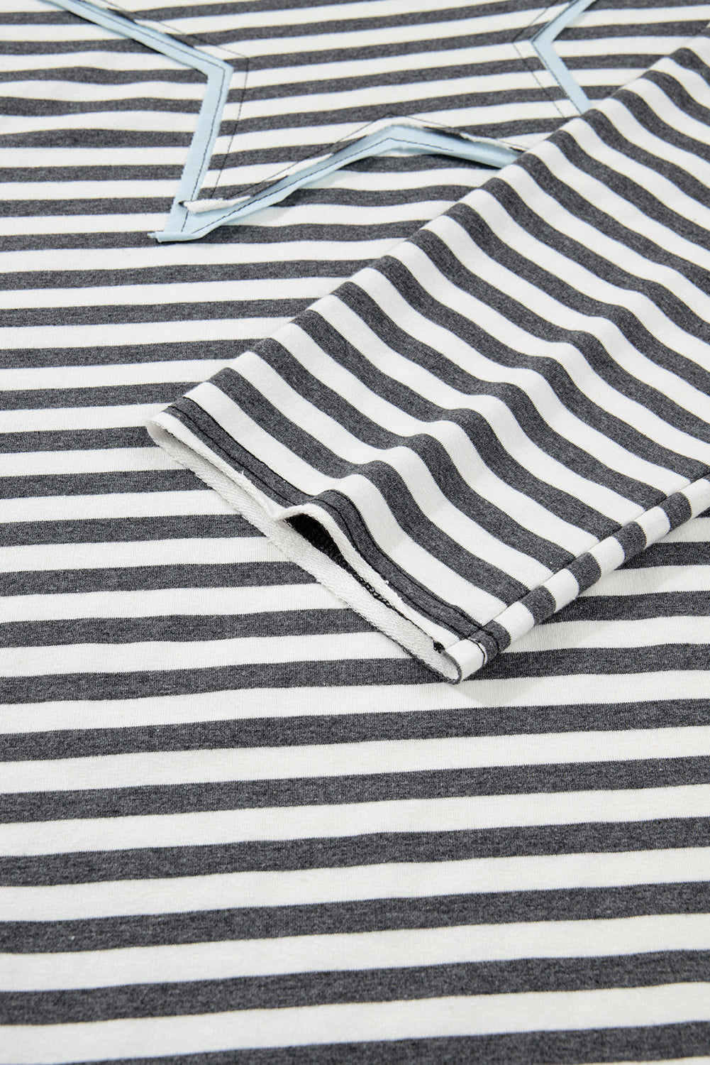 Gray Stripe Star Contrast Stitched Plus Size Long Sleeve Top
