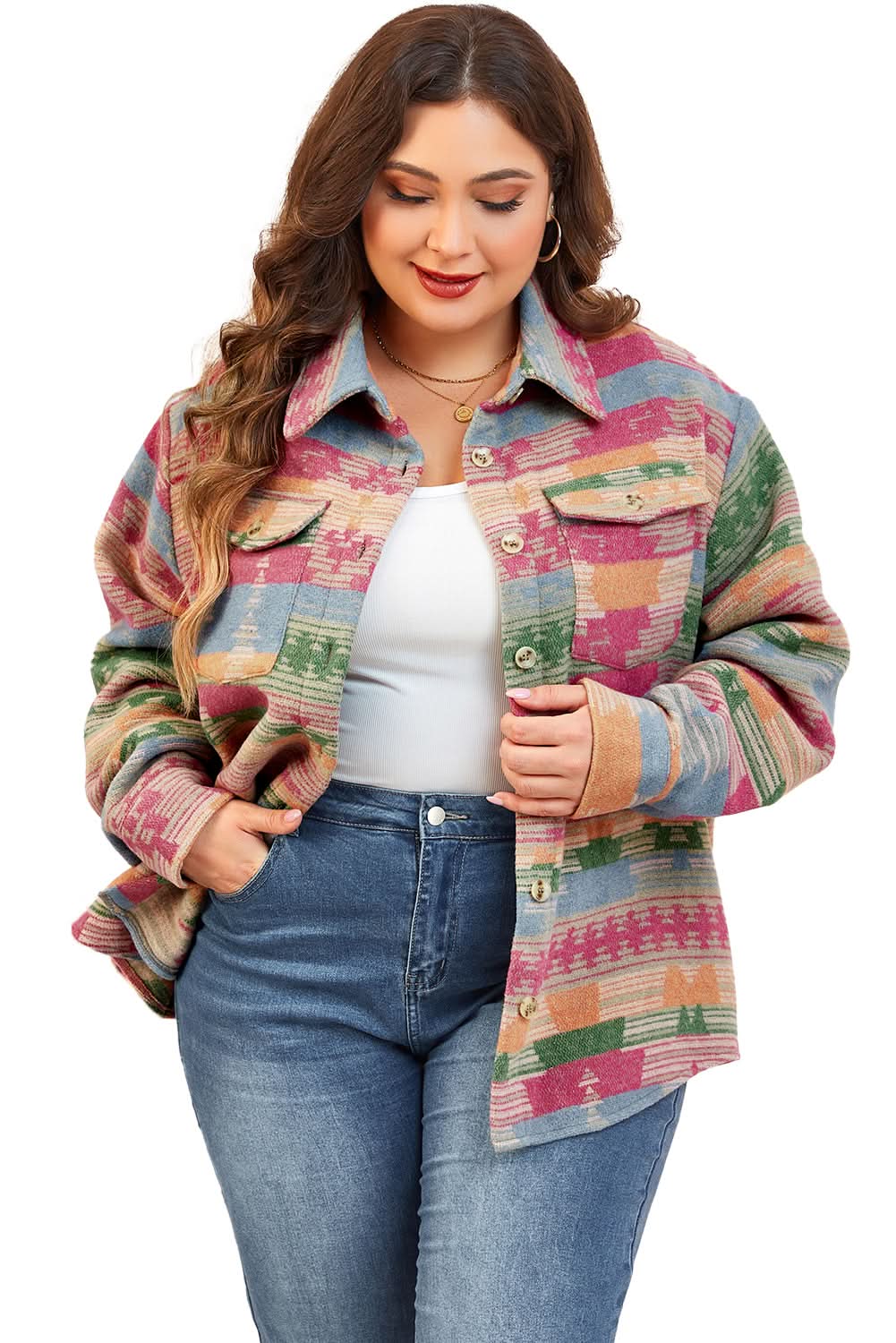 Plus size pink aztec shacket