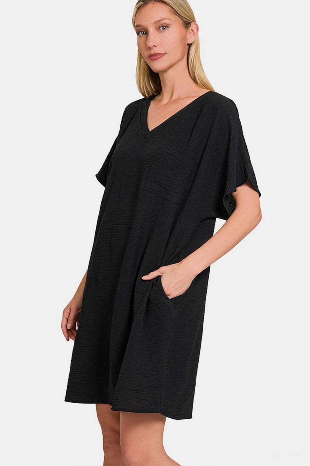 Zenana V-Neck Tee Dress with Pockets for Effortless Style
