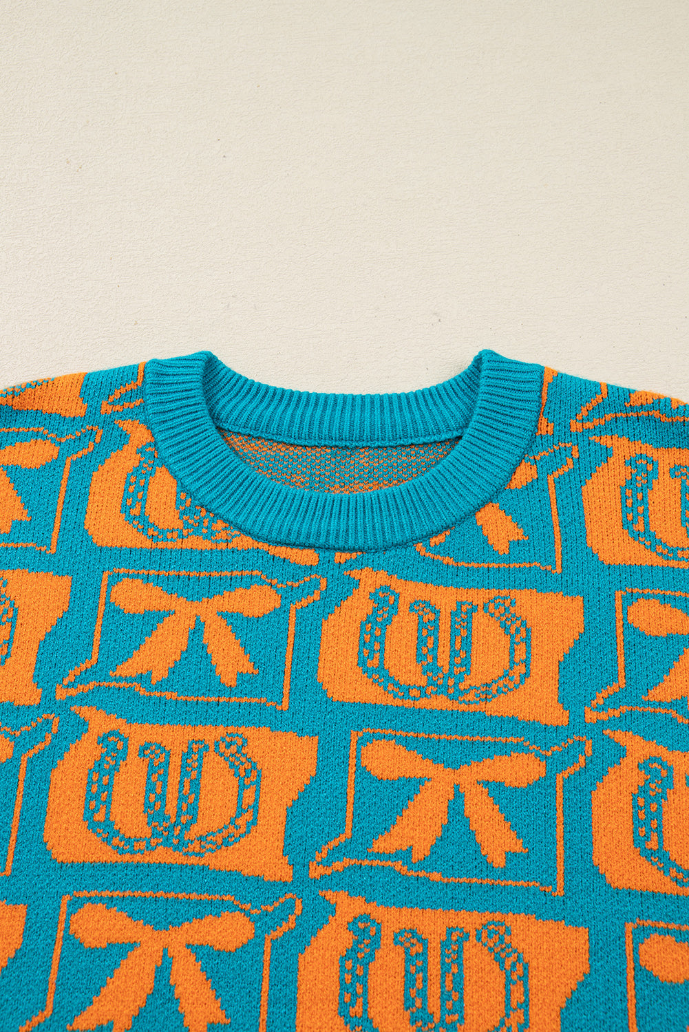 Light Blue Bows And Horseshoes Pattern Western Sweater