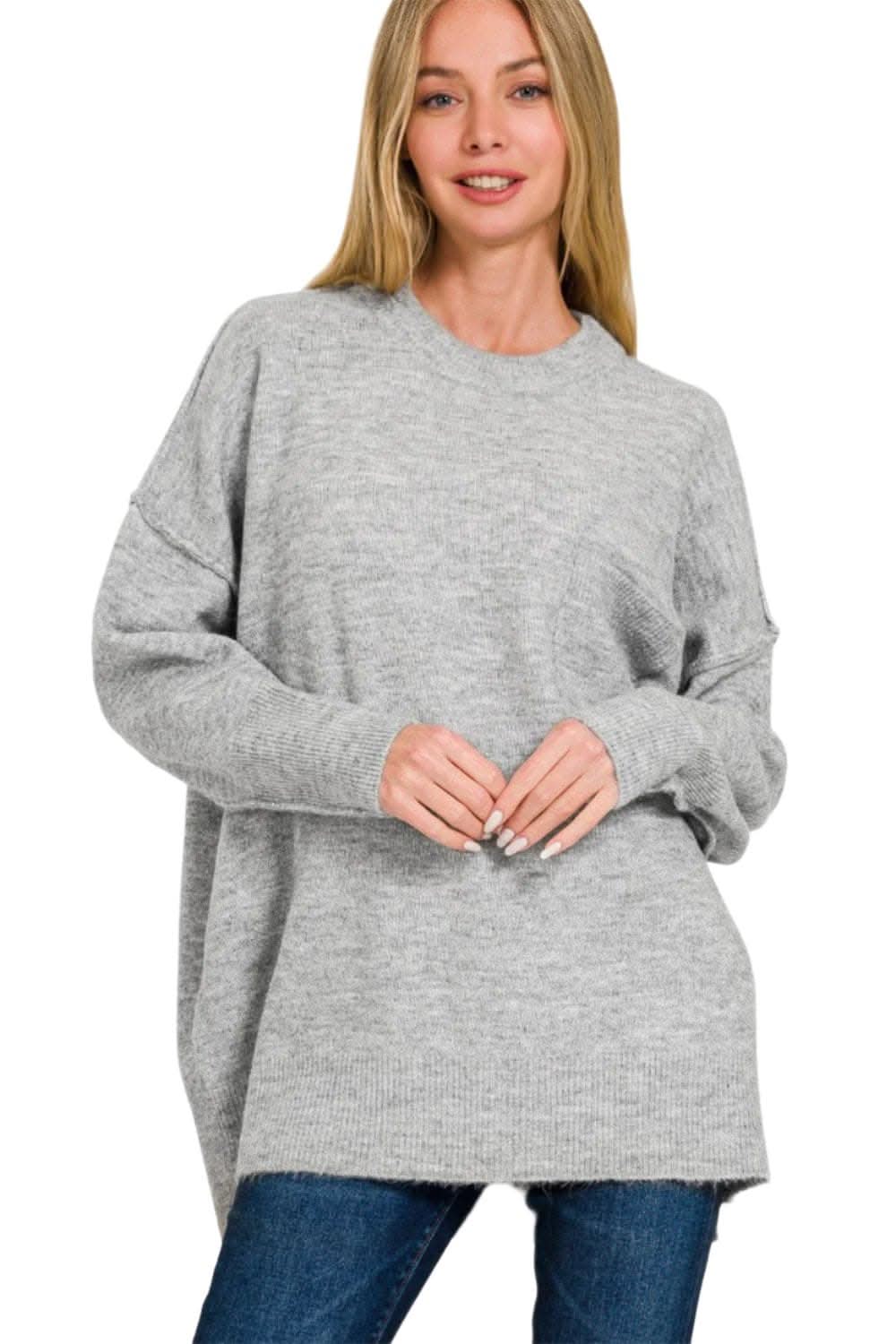 Zenana high-low sweater with pockets
