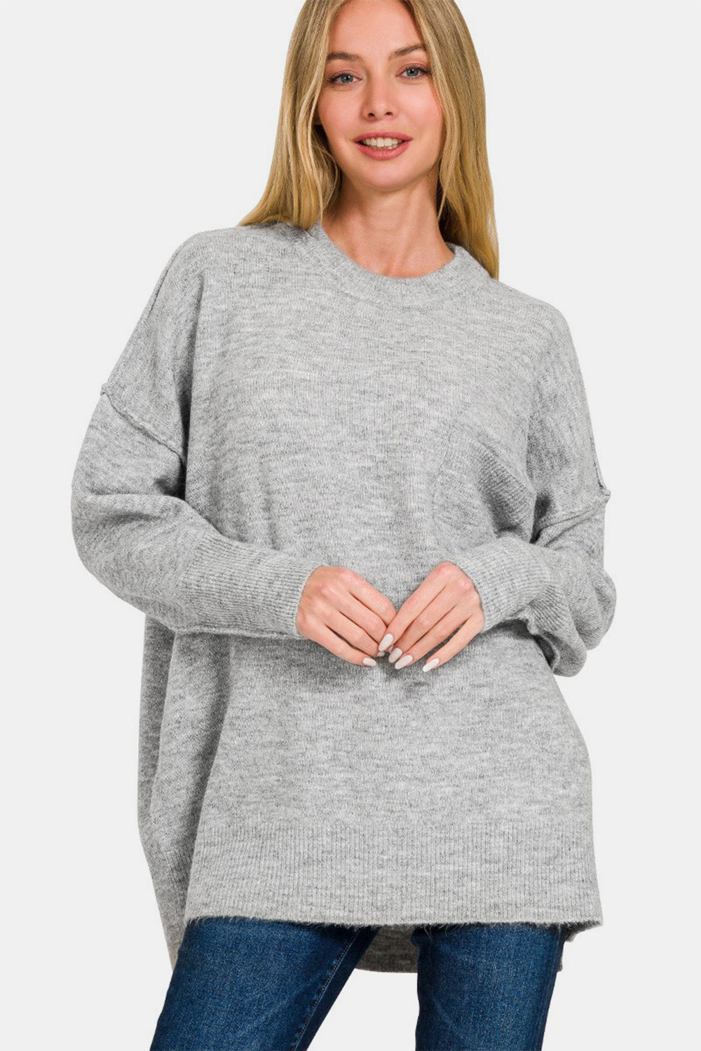 Zenana high-low sweater with pockets