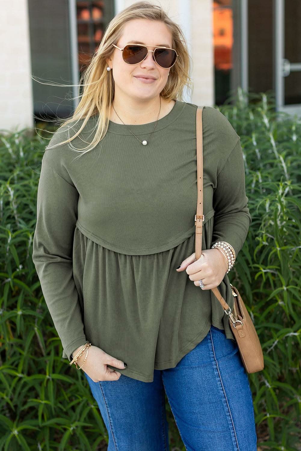Mist green plus size babydoll top