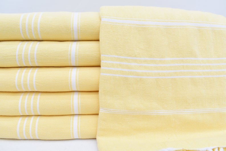 Basiclayersca Basiclayersca Monaco Yellow Turkish Towel 40 Inch by 70 Inch Hand Loomed 100 Percent Natural Cotton Quick Drying Lightweight Beach Bath Scarf Picnic Blanket - Premium Quality General | Fast Shipping & Returns - Premium Quality General > P...