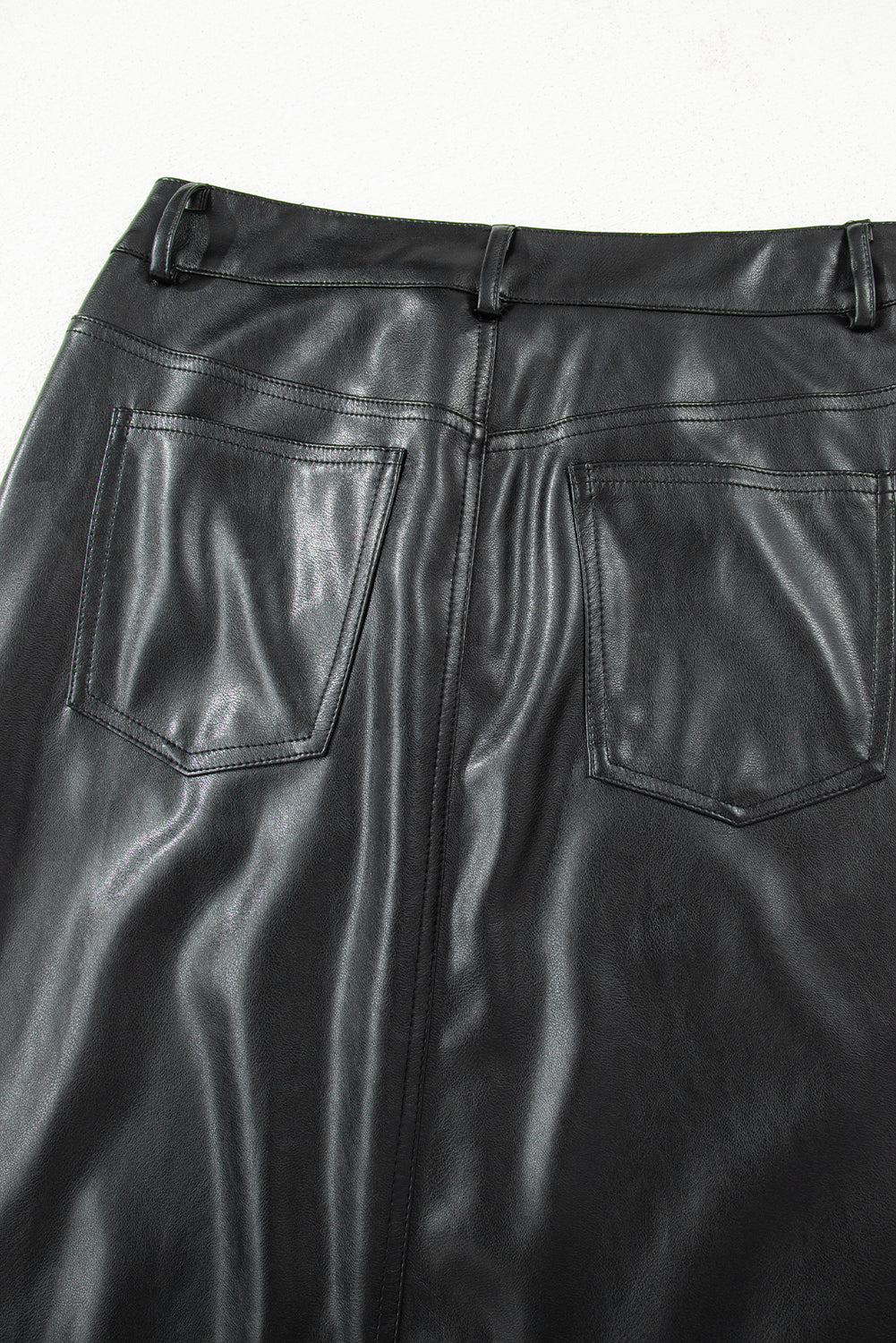Black Faux Leather Side Slit Maxi Skirt For Evening Wear