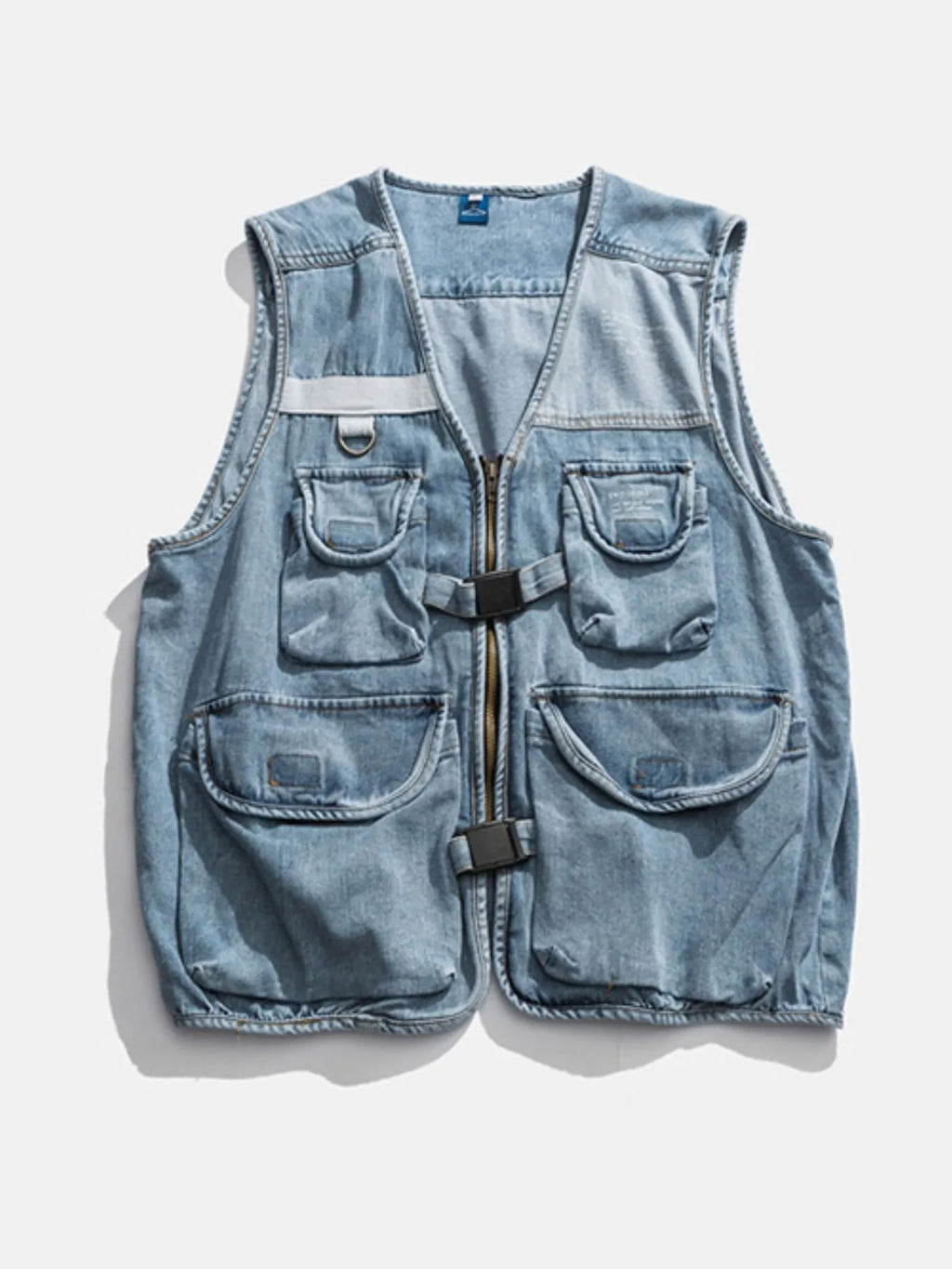 Multi-Pocket V-Neck Denim Vest