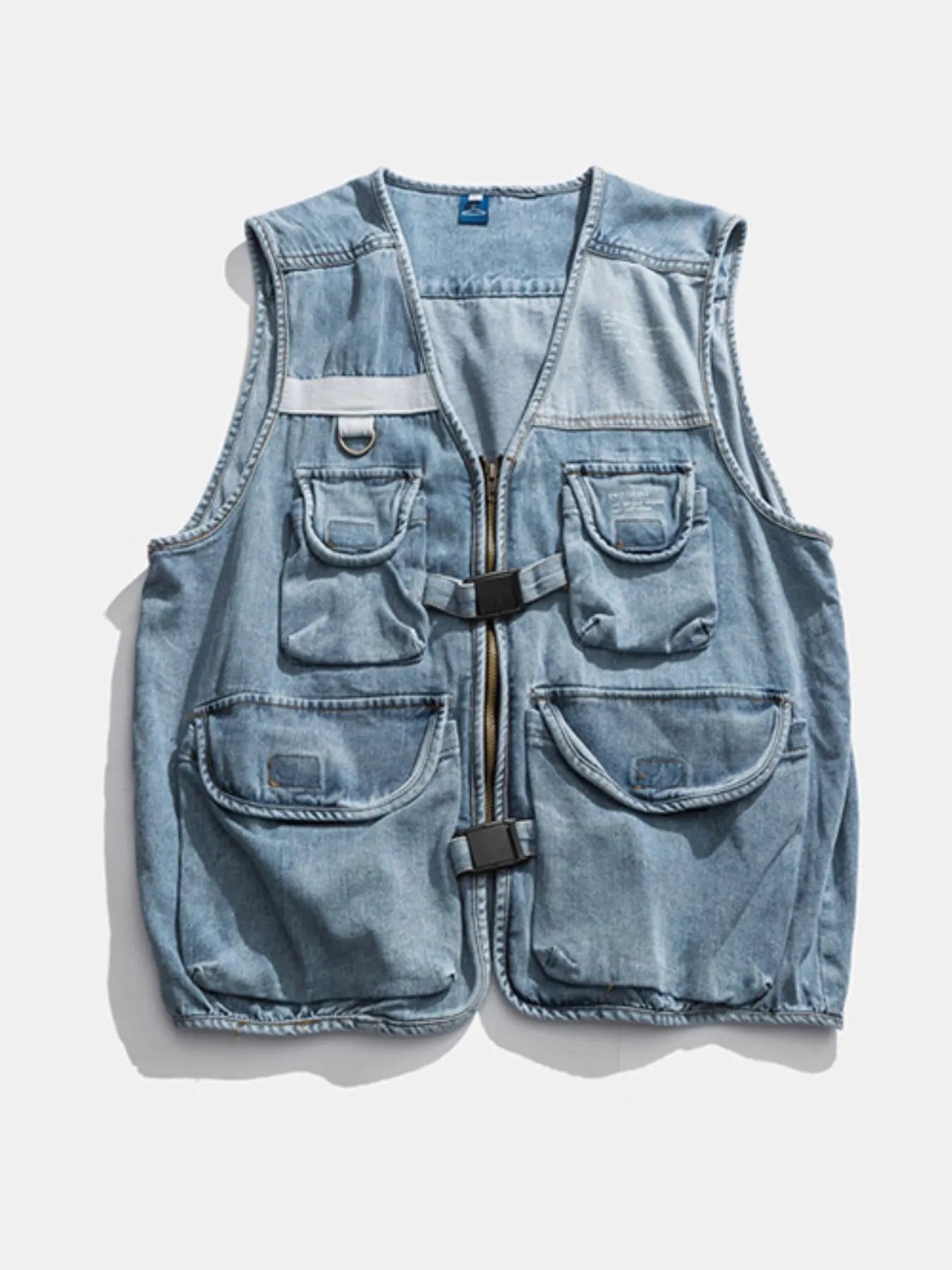 Multi-Pocket V-Neck Denim Vest