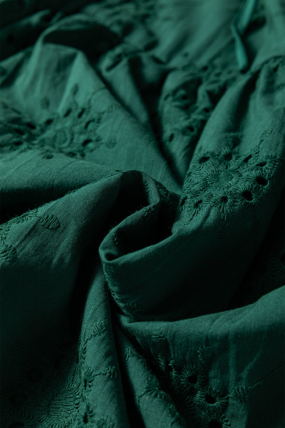 Blackish Green Eyelet Embroidered Swing Dress Puff Sleeve