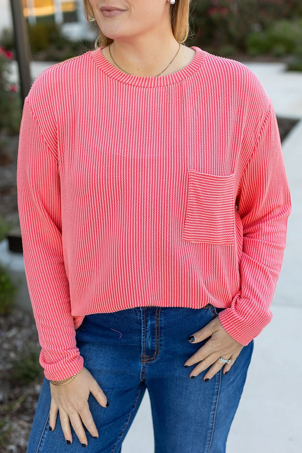 Peach blossom ribbed tee plus size