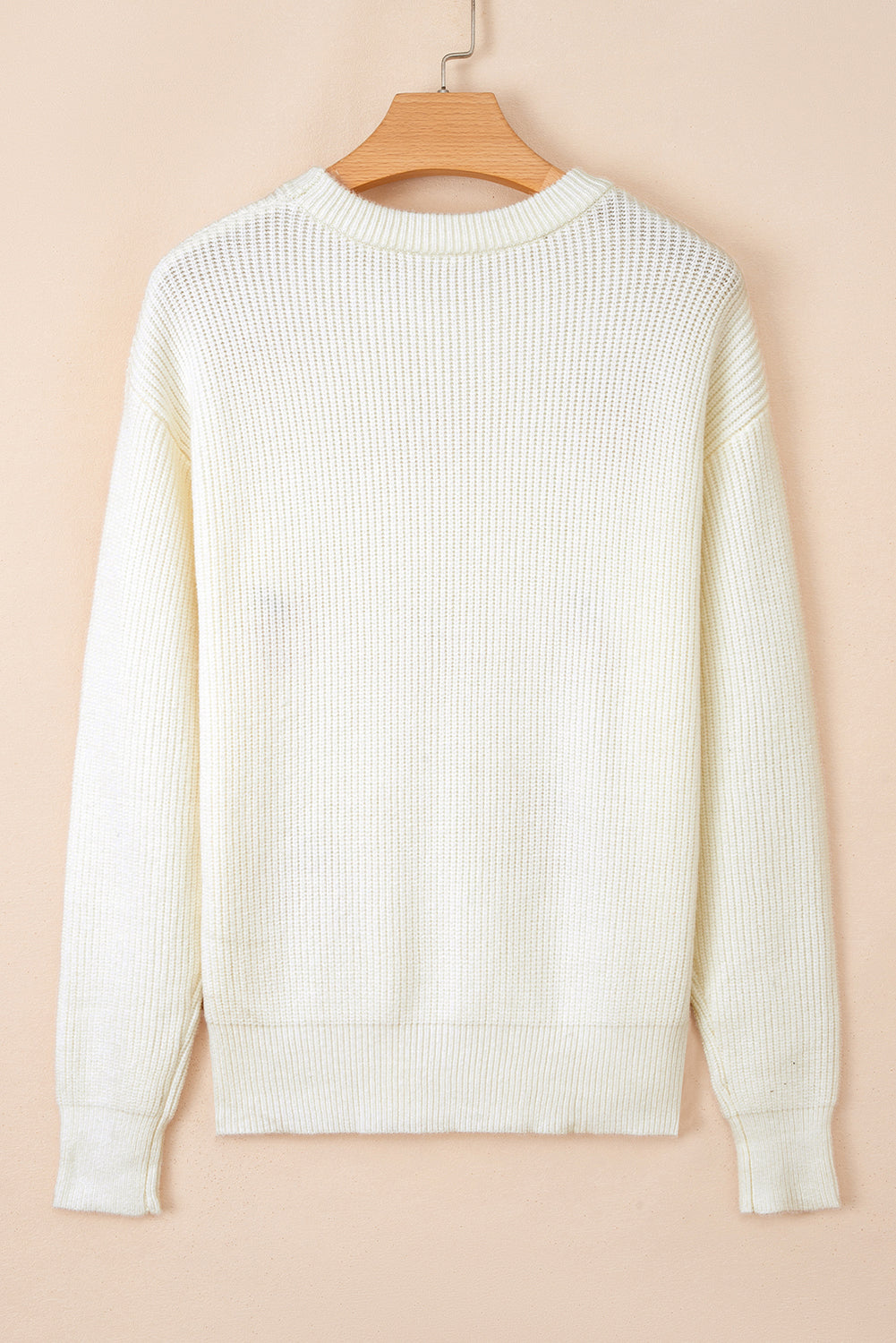 Beige Pumpkin Embroidered Ribbed Thanksgiving Sweater