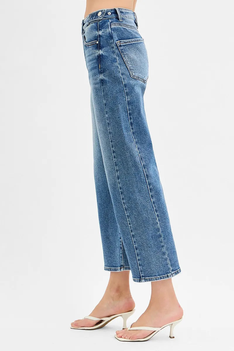 Risen High Rise Cropped Jeans Barrel Adjustable Waistband