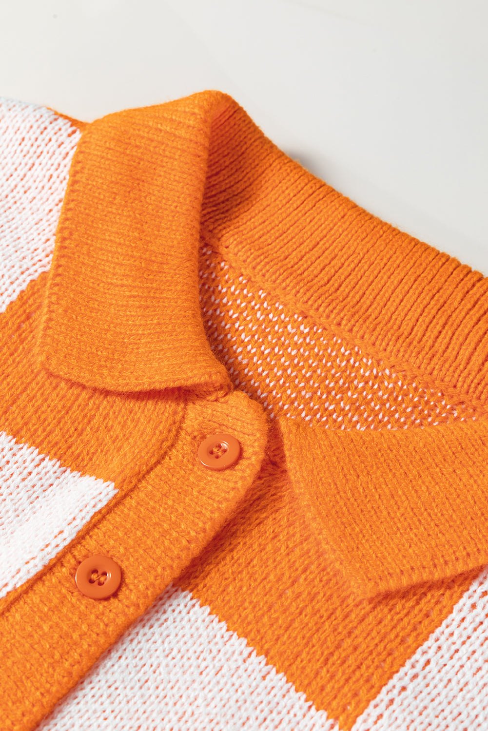 Grapefruit Orange Checkered Polo Collar Loose Sweater