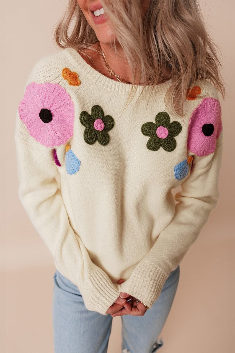 Chic floral crochet sweater