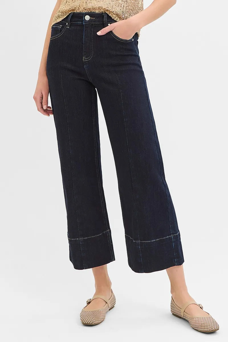 Risen Tummy Control High Rise Crop Wide Leg Jeans Details