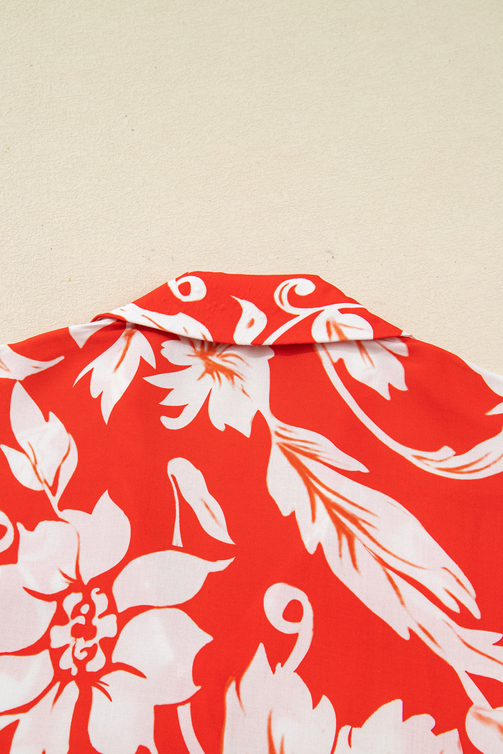 Premium Red Plus Size Floral Print Loose Button Up Shirt For Women