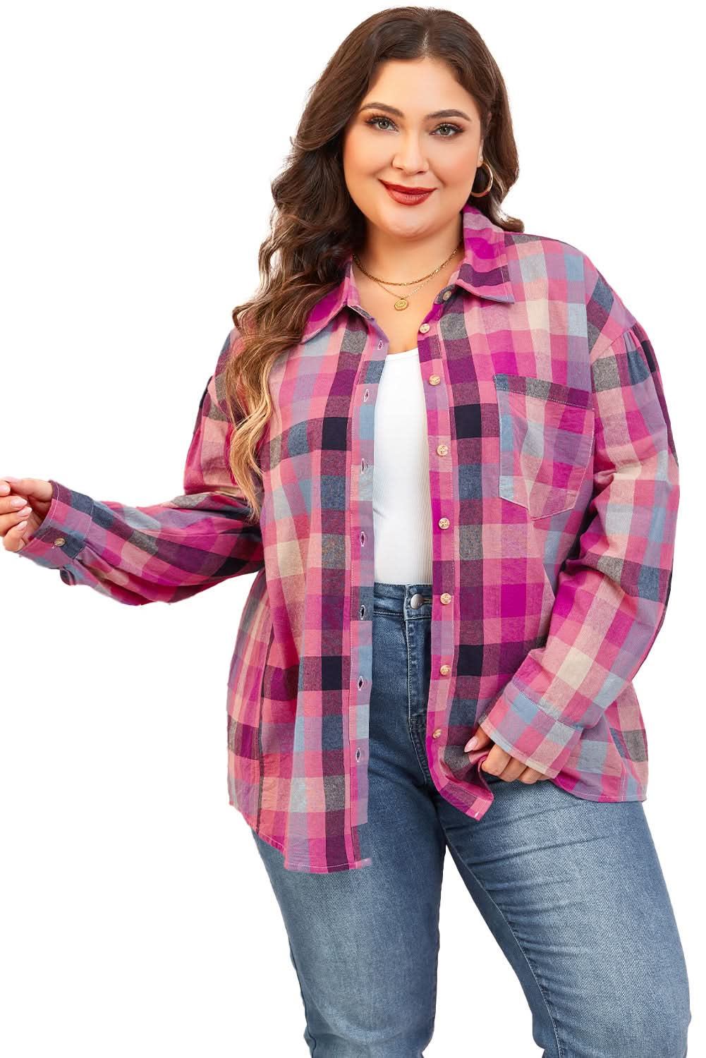 Chic plus size checkered shirt