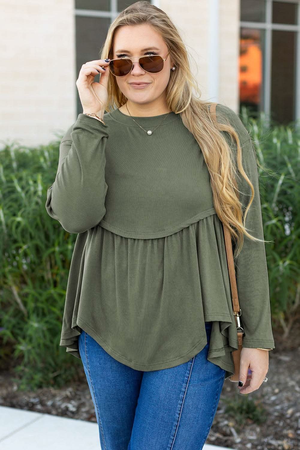 Mist green plus size babydoll top