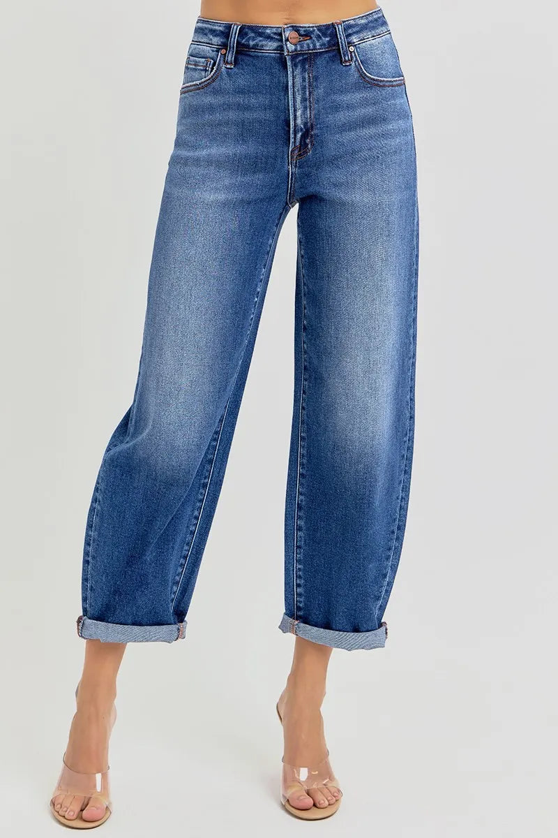 Risen Plus Size High Rise Crop Barrel Jeans With Mild Wash