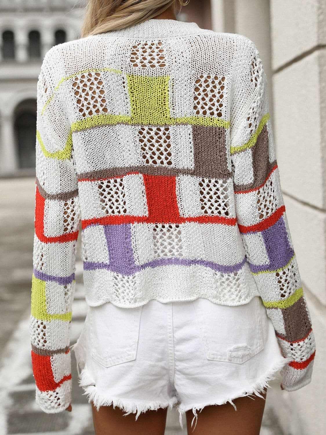 Colorful crochet round neck pullover