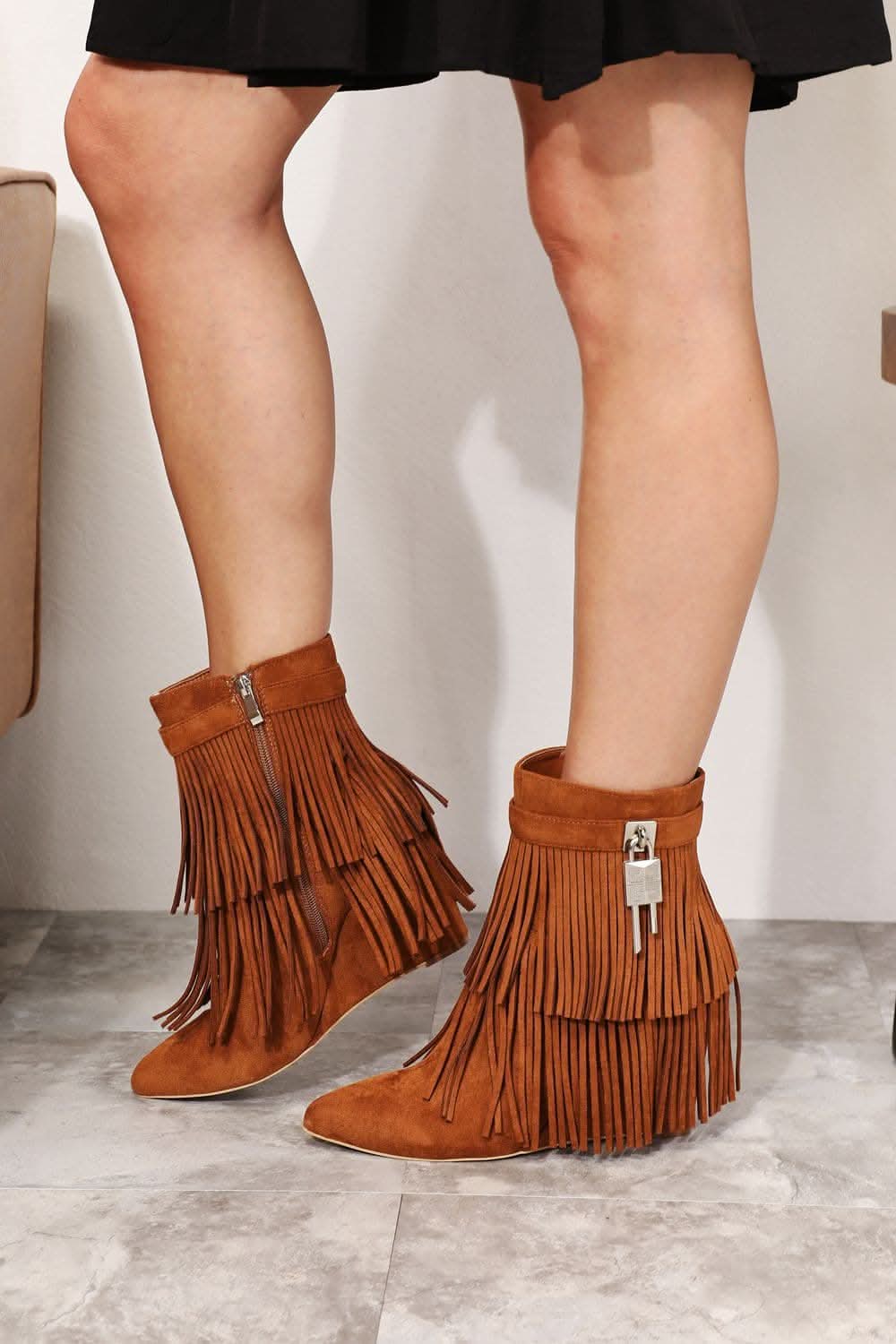 Chic women's tassel wedge ankle booties for stylish elegance