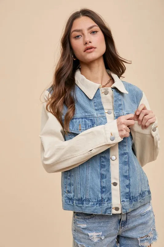 Trendsi Annie Wear Collared Neck Double Placket Denim Jacket