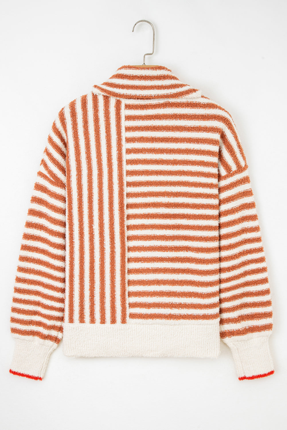 Orange Stripe Cowl Neck Drop Shoulder Sweater For Women