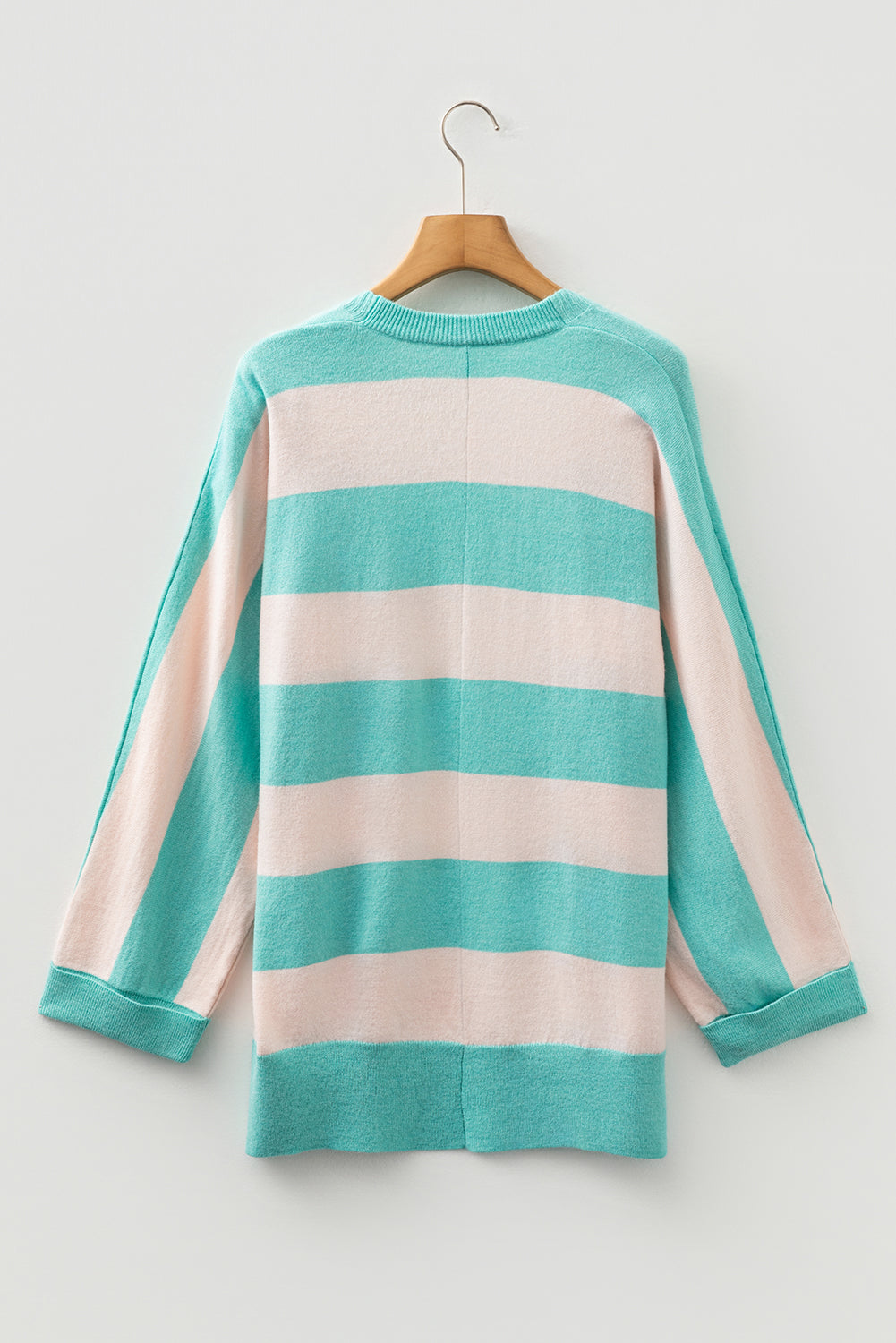 Premium Iceland Blue Colorblock Knit Open Front Short Cardigan