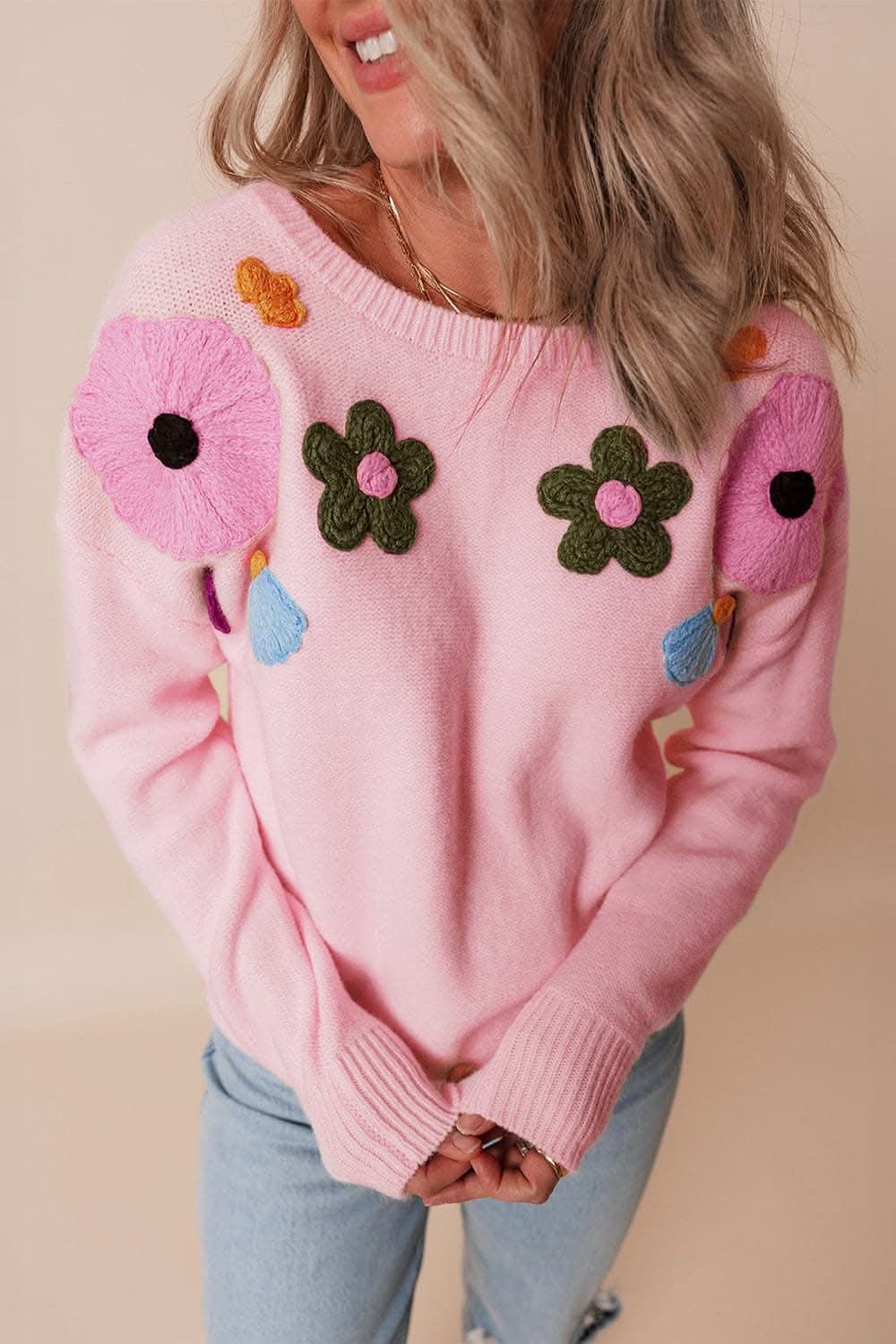 Chic floral crochet sweater
