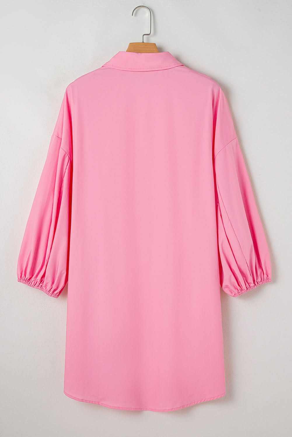Bright Pink Balloon Sleeve Button Up Mini Shirt Dress