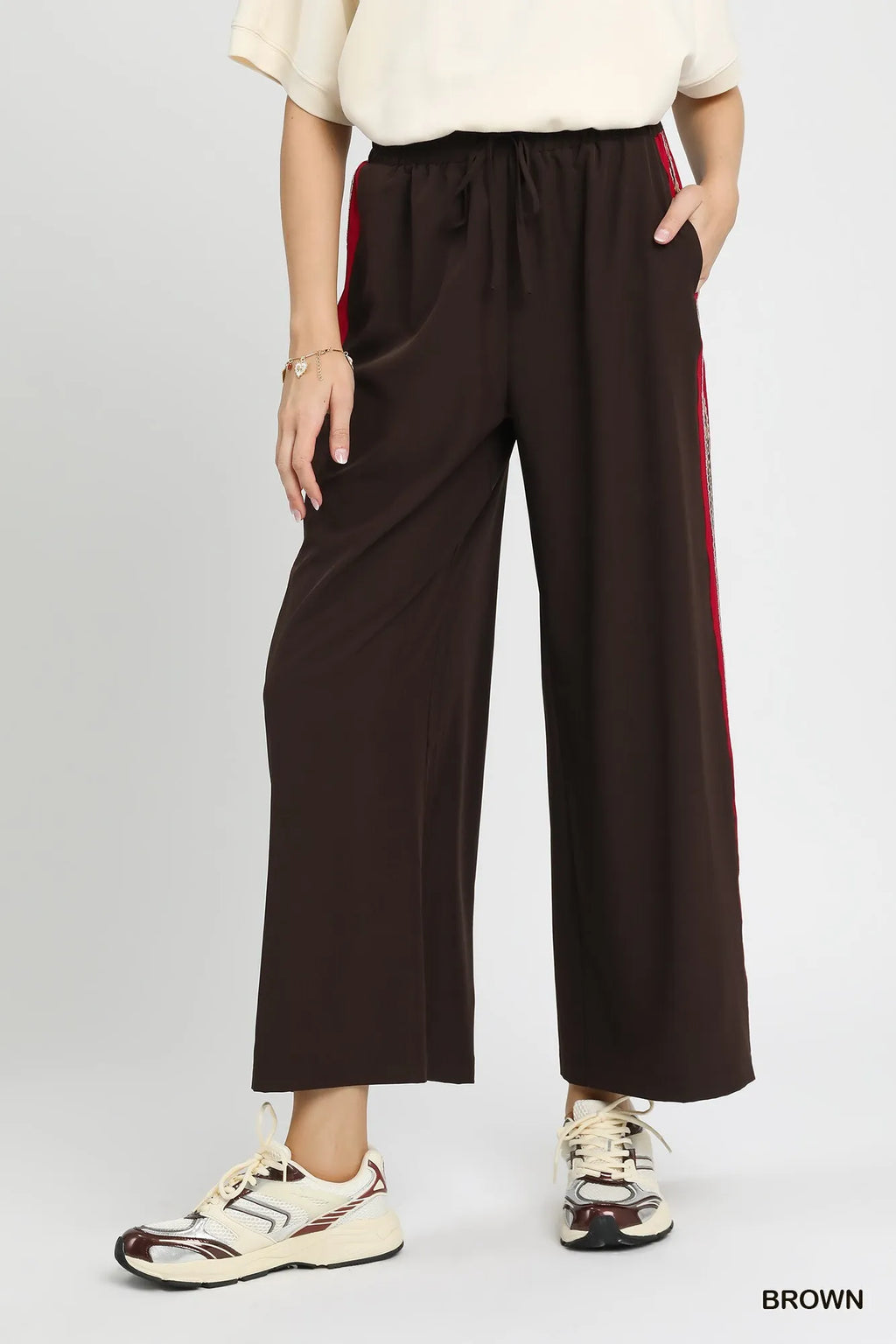 Umgee Wide Leg Pants with Contrast Side Trim